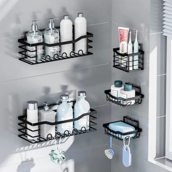 Support adhésif pour salle de bain, paquet de 5 organisateurs de bain antirouille de grande capacité